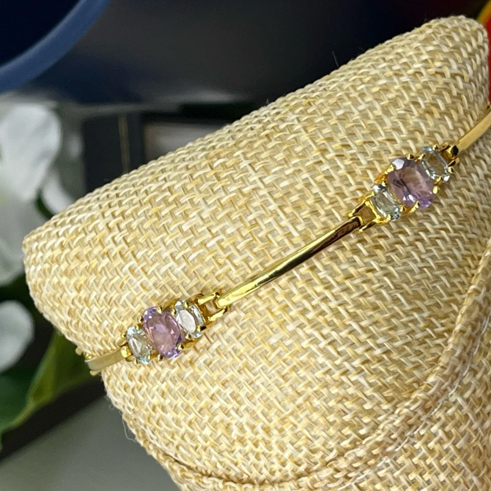 Vintage Gold-Over-Sterling Purple Gemstone Bracelet - 7” Stamped OBJ 925